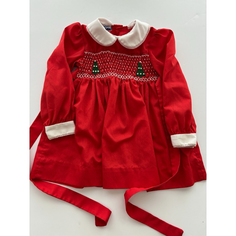 Polly Flinders Girls 3T Red Smocked Christmas Dress Vintage kidcore nostalgia